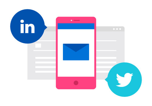 Smartphone with LinkedIn and Twitter icons